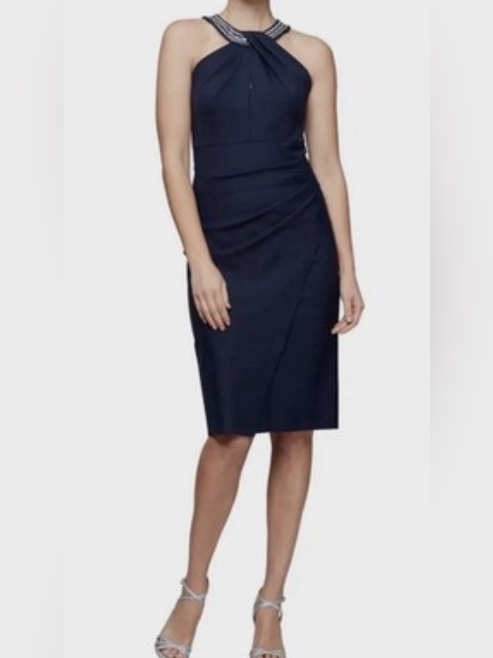 - Alex Evenings Embellished Halter Neck Ruched Sheath Dress, Charcoal, 10.…
